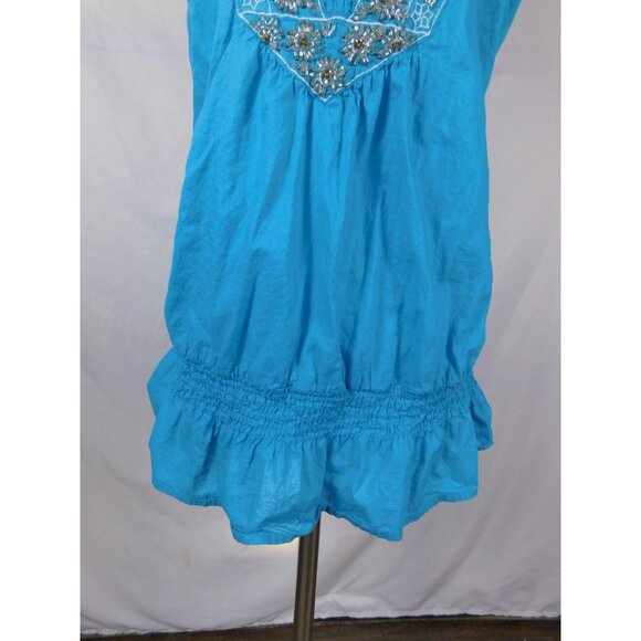 Apt 9 Turquoise Beaded Boho Tank M - Ruffle Hem Embellished - Excellent - Picture 3 of 11